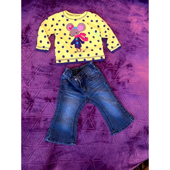 One OUTFIT (LOT of Two) 12 month girls, Jordache denim, Carter's long-sleeve top - Picture 1 of 3
